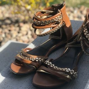 ShoeDazzle brown and gold sandals